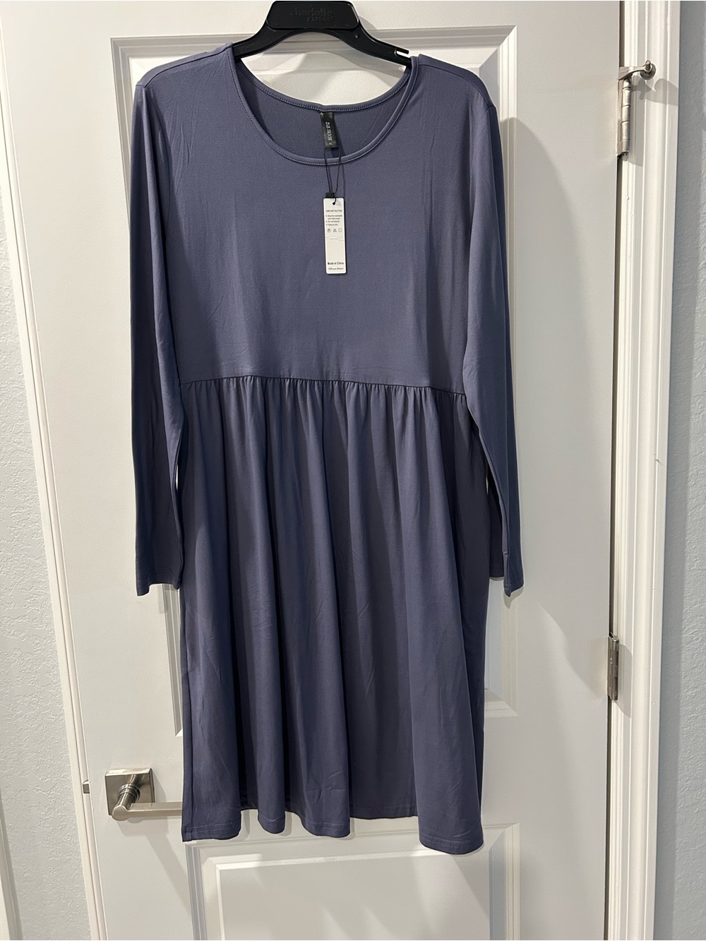 Long-Sleeve Casual Swing Dress in Dusty Blue